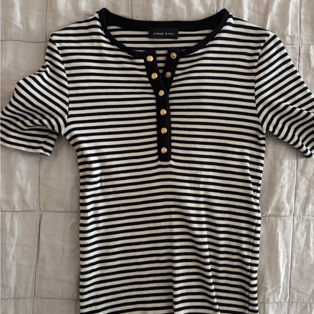 EUC Anine Bing Black and White Buttoned Tee